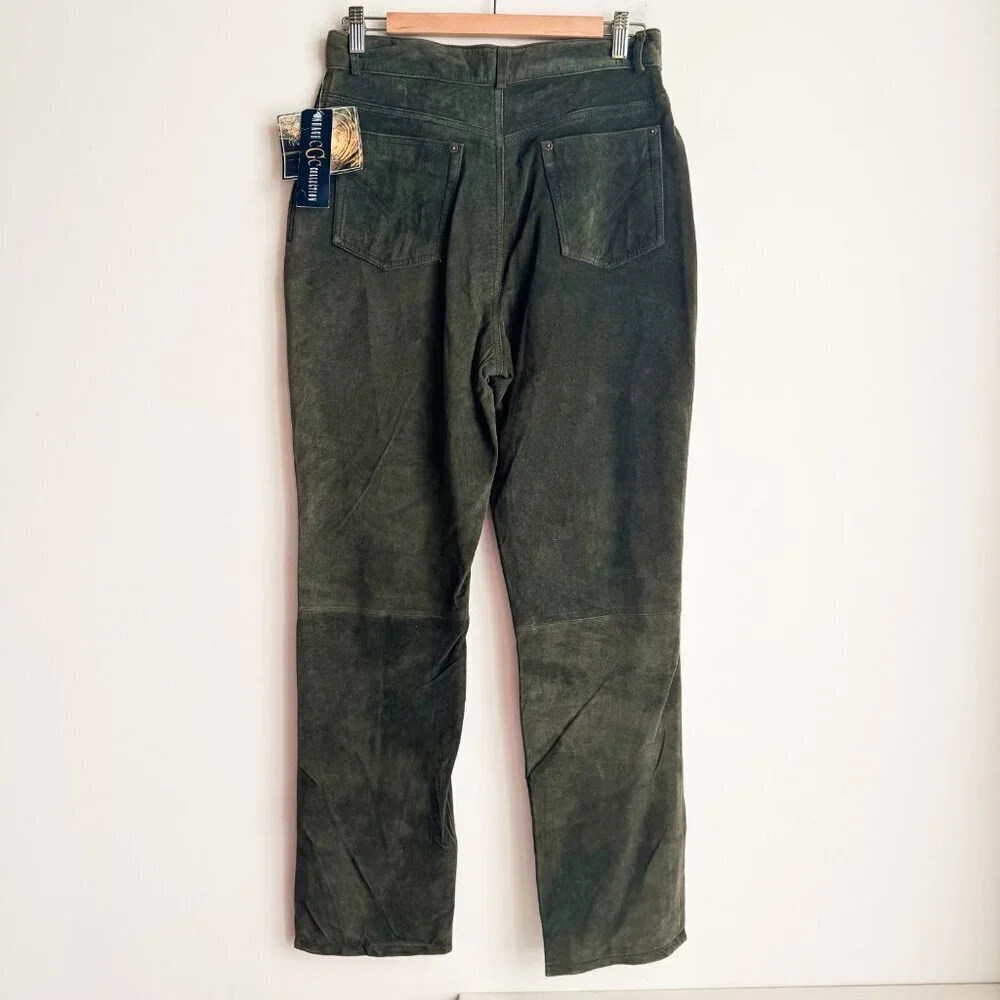 Vintage Nuage Deadstock Washable Suede Olive Green High Waist Pants 12